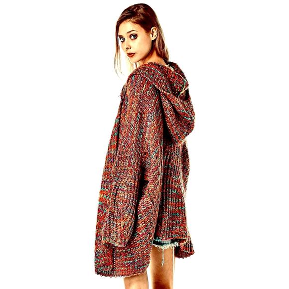 Debut Open Multi Color Midi Cardigan Sweater Black Rainbow Medium Anthropology - Picture 1 of 5